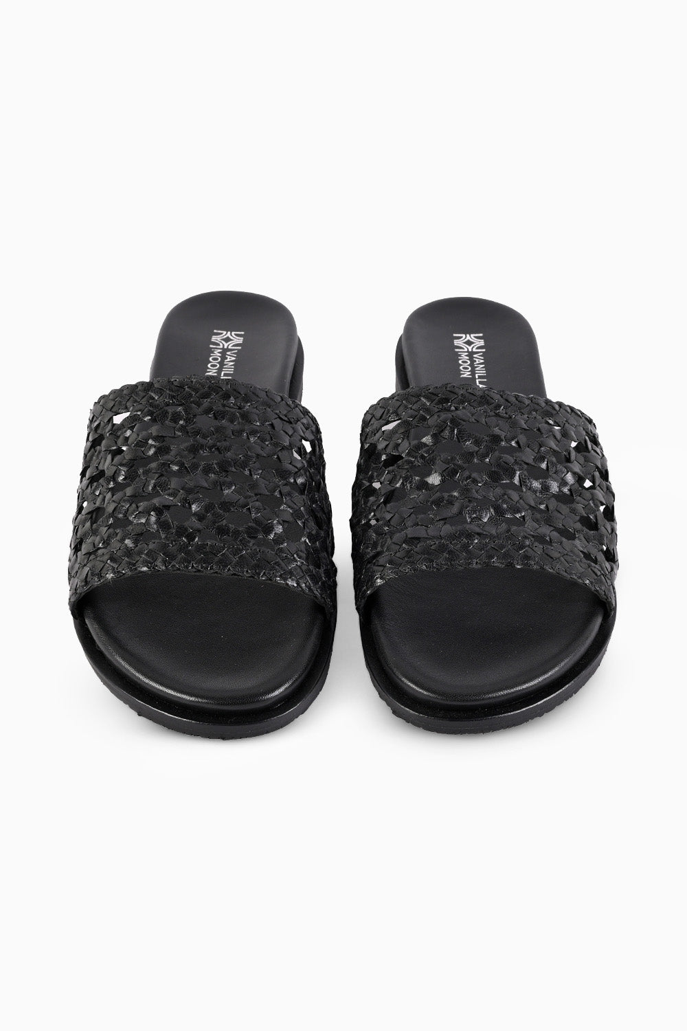 Sian Black Woven Footbed Sliders