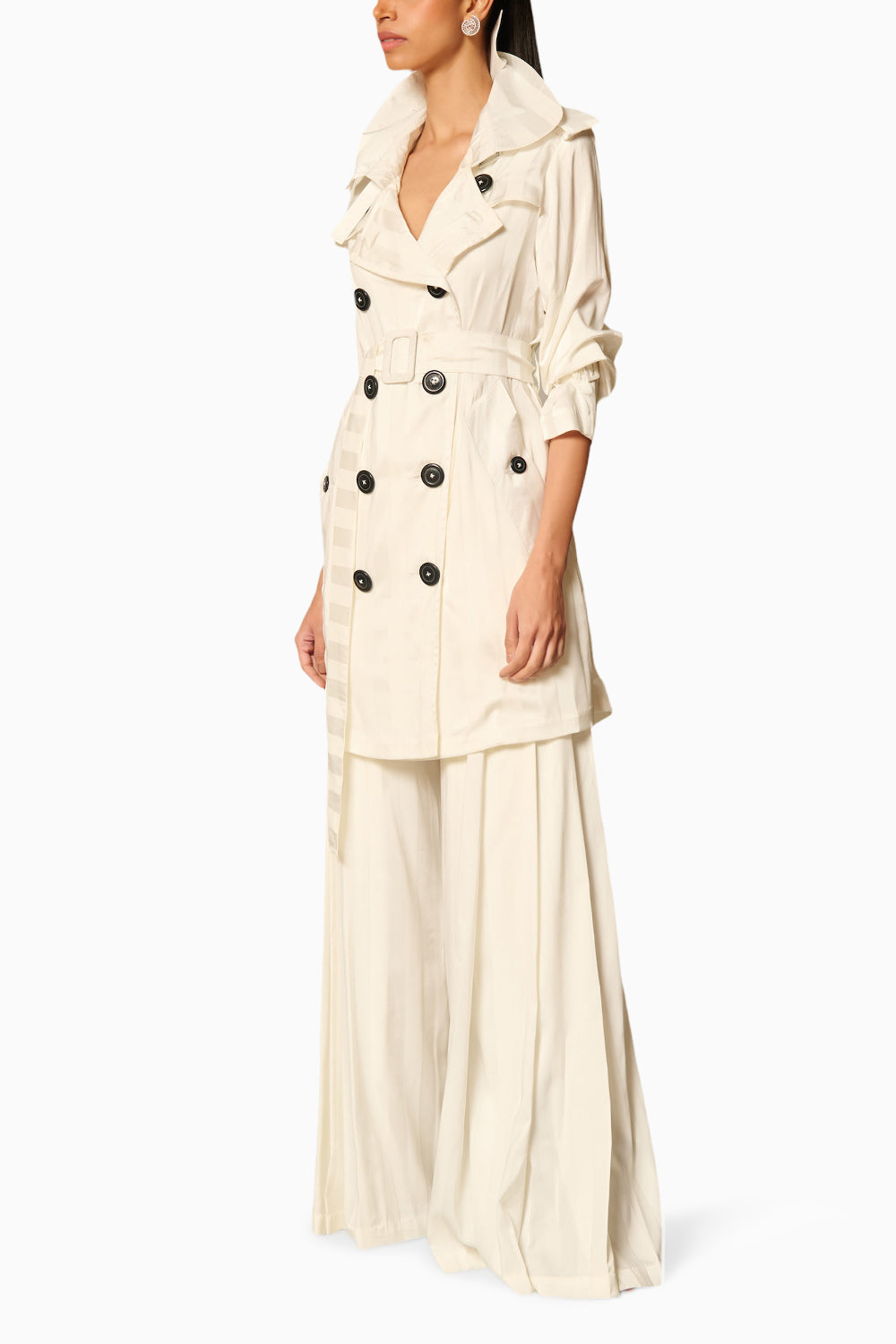 Checkmate Ivory Striped Trench Coat