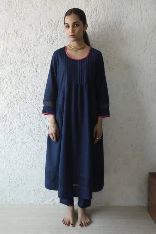 Navy Side Gathered Inlay Shift Tunic