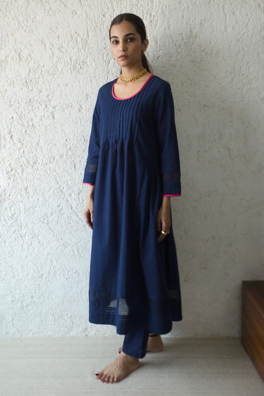 Navy Side Gathered Inlay Shift Tunic