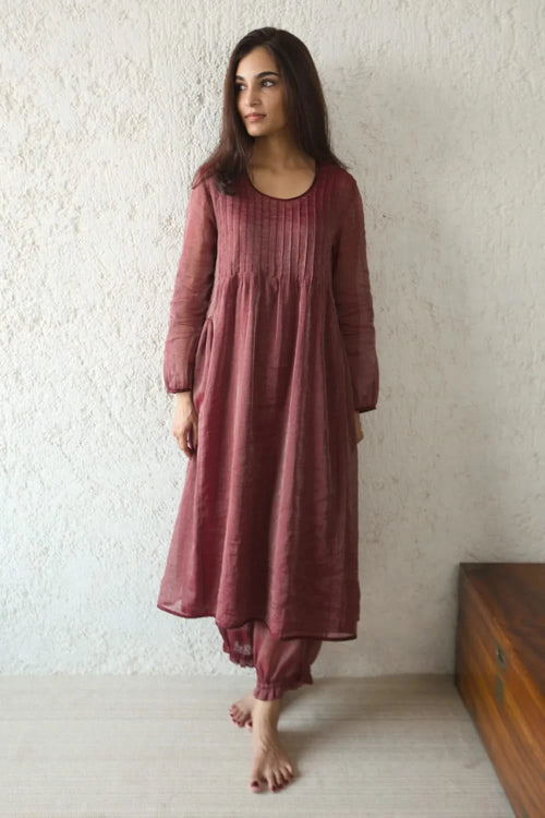 Wine Side Gathered Smock Tunic