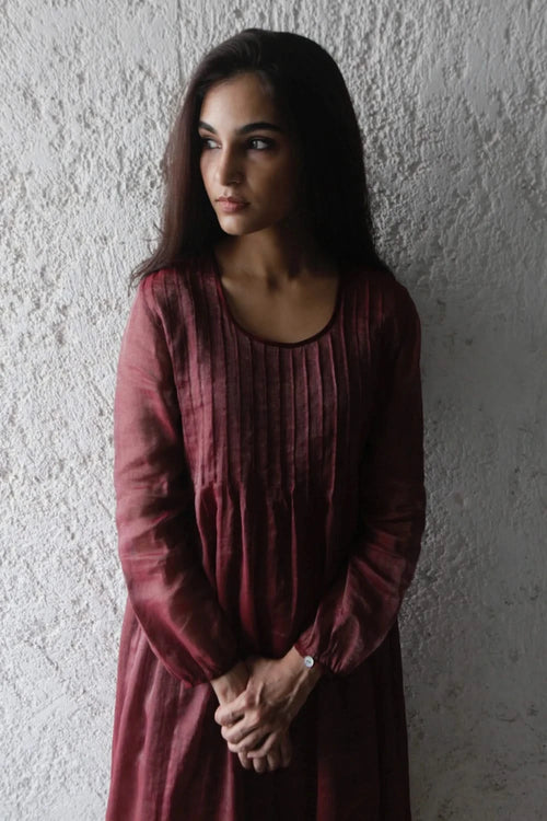Wine Side Gathered Smock Tunic