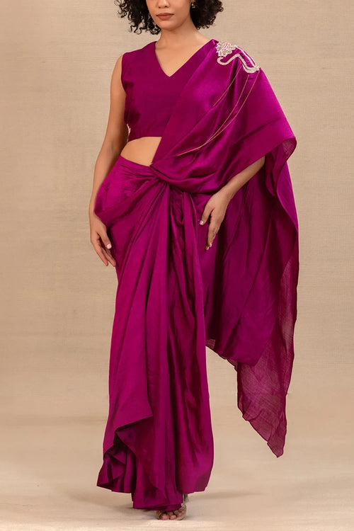 Silsila Purple Silk Draped Saree