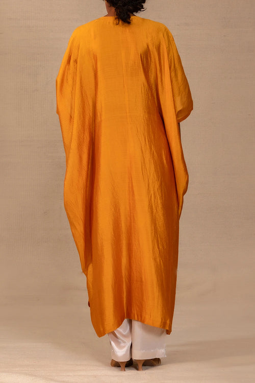 Silsila Mustard Silk Folk Motif Kaftan Set