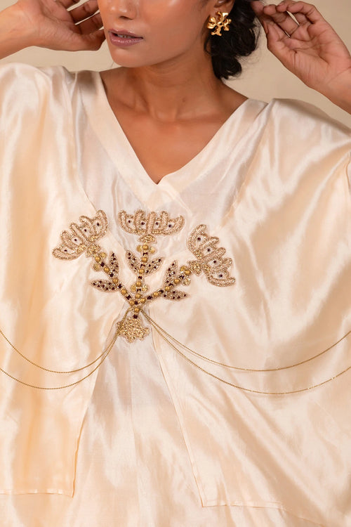 Silsila Ivory Silk Folk Motif Kurta Set