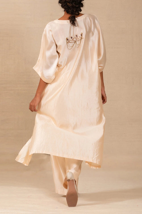 Silsila Ivory Silk Folk Motif Kurta Set