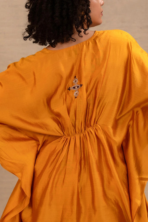 Silsila Mustard Silk Kaftan With Cowl Pant