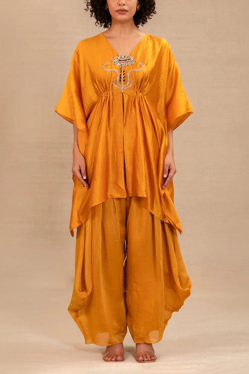 Silsila Mustard Silk Kaftan With Cowl Pant