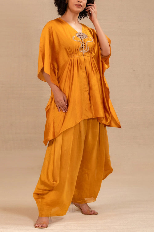 Silsila Mustard Silk Kaftan With Cowl Pant
