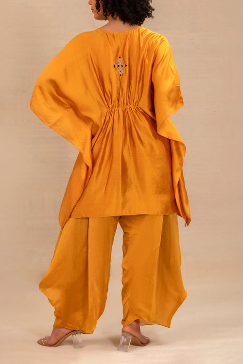 Silsila Mustard Silk Kaftan With Cowl Pant