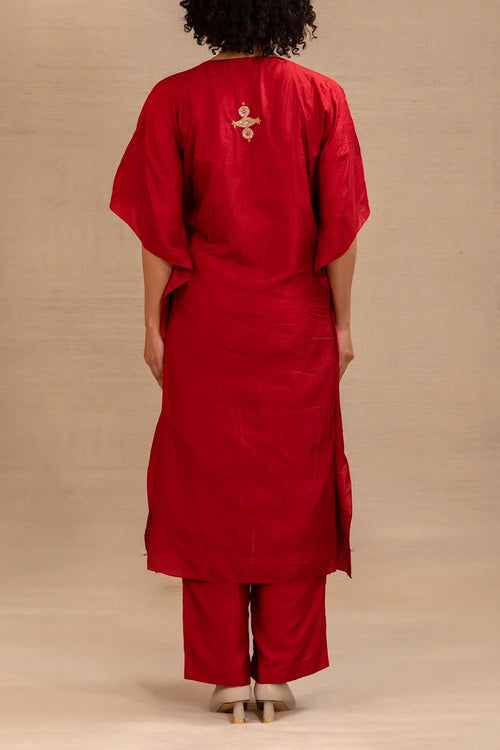 Silsila Maroon Silk Kaftan Set