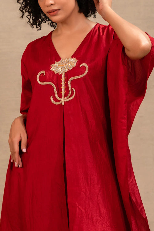 Silsila Maroon Silk Kaftan Set