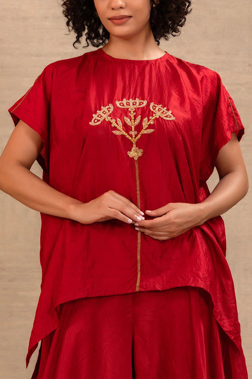 Silsila Red Silk Kaftan With Palazzo