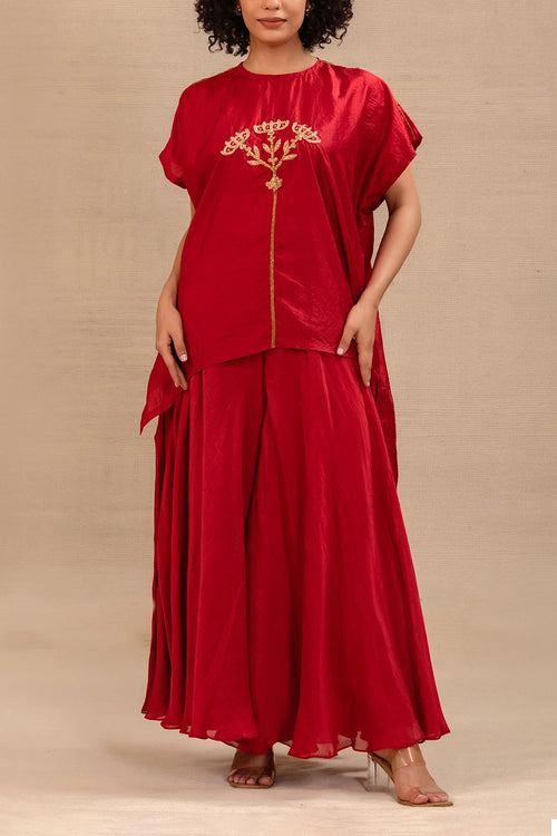 Silsila Red Silk Kaftan With Palazzo