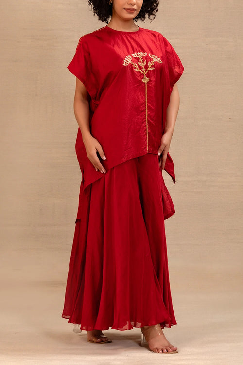 Silsila Red Silk Kaftan With Palazzo