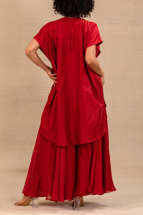 Silsila Red Silk Kaftan With Palazzo