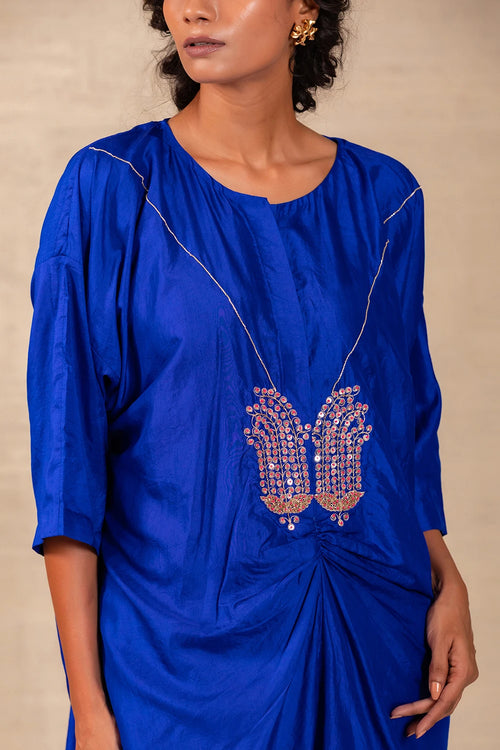 Silsila Blue Silk Paisley Motif Kurta Set