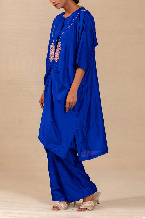 Silsila Blue Silk Paisley Motif Kurta Set