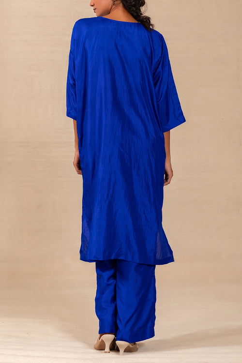 Silsila Blue Silk Paisley Motif Kurta Set