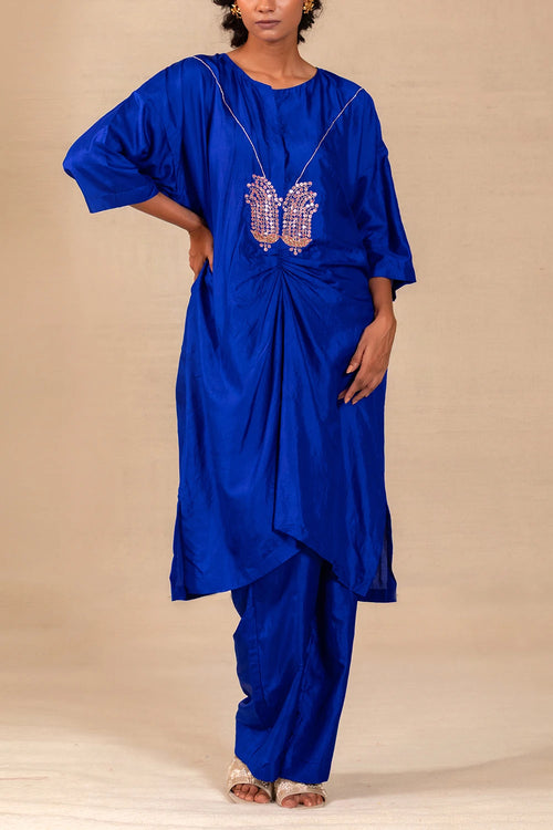Silsila Blue Silk Paisley Motif Kurta Set