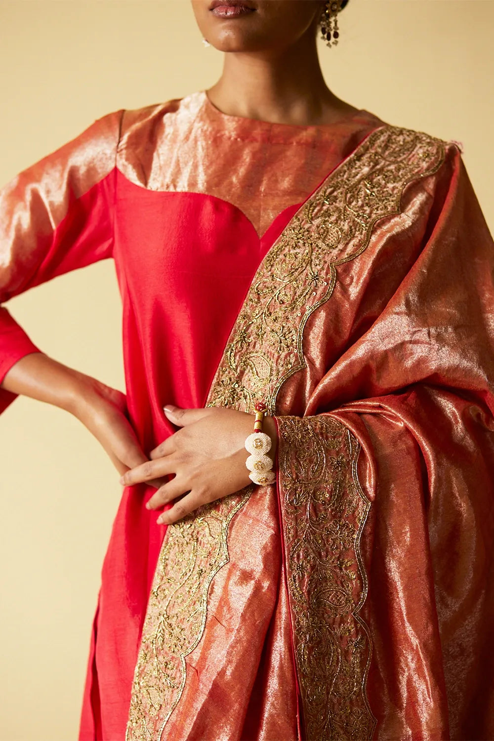 Sindoori Chiran Kurta Set With Dupatta