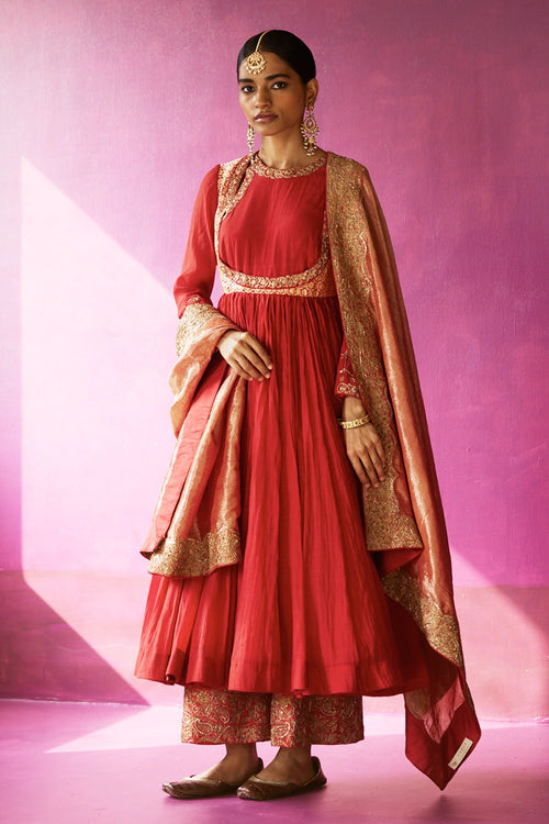 Sindoori Paigah Anarkali Set With Dupatta