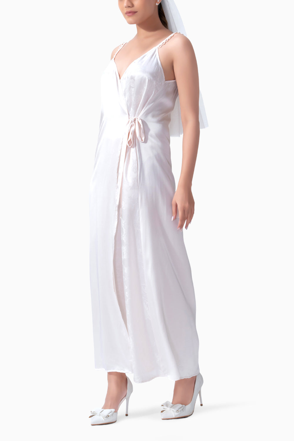 Bridal Jacqaurd Silk Long Slip and Robe Set