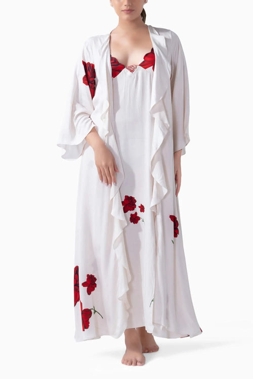 Lovers and Roses Long Slip and Robe Set