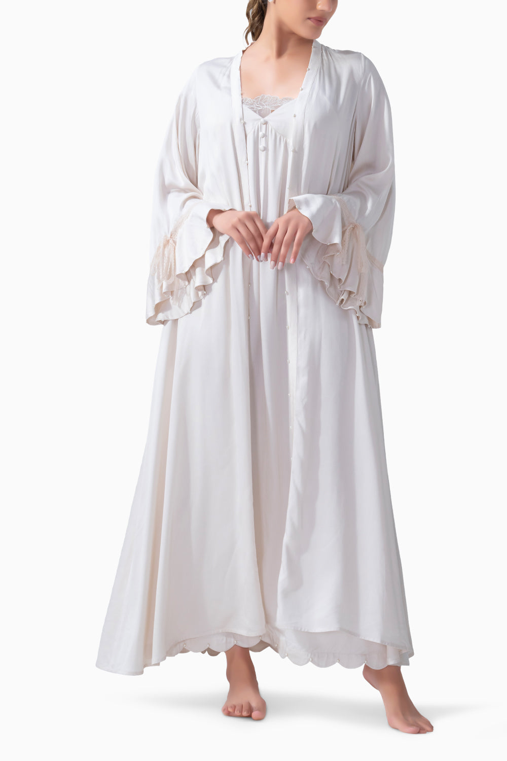 Ivory Ruffle Long Robe