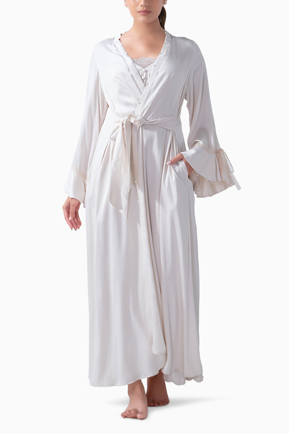 Ivory Long Slip and Robe Set