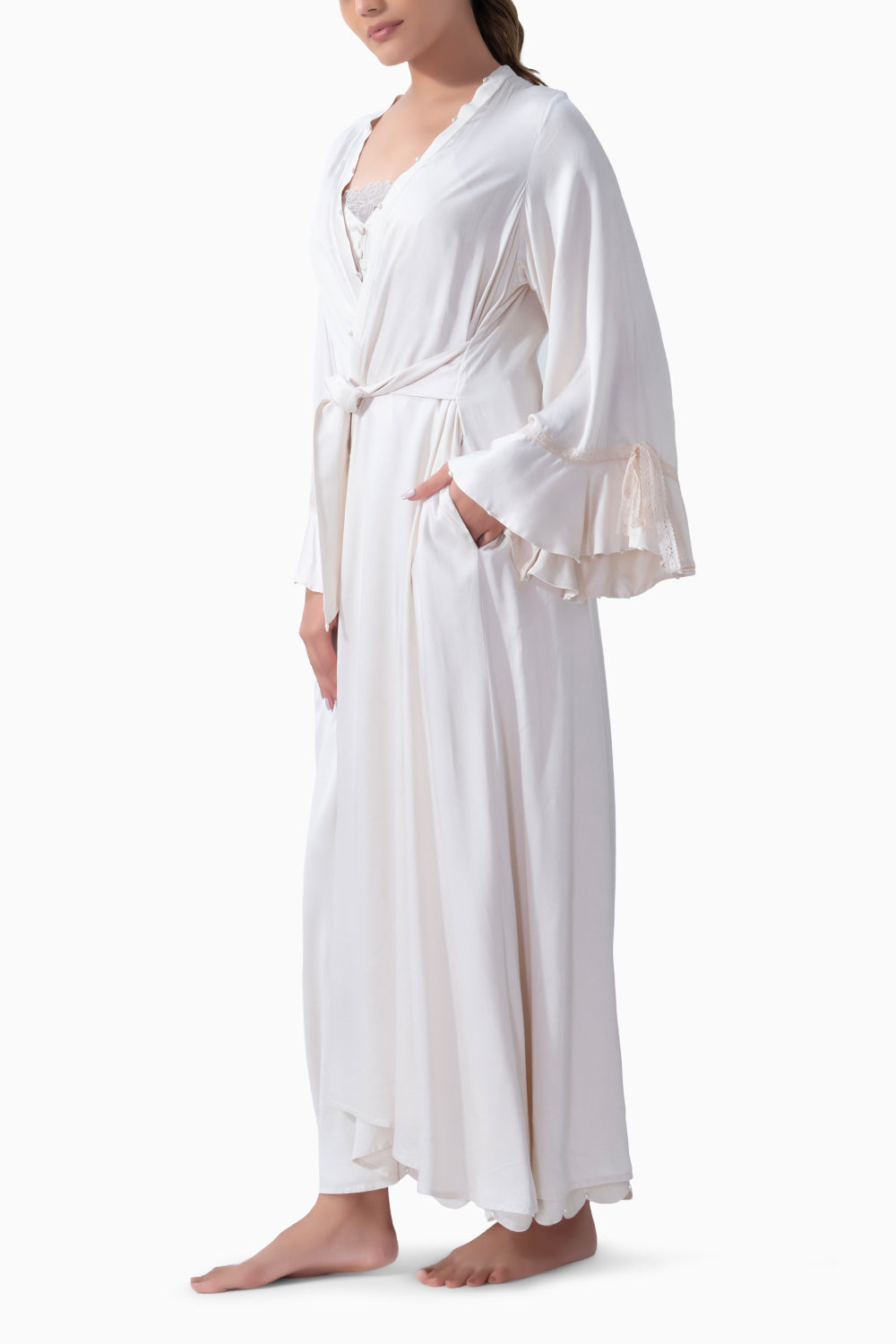 Ivory Long Slip and Robe Set