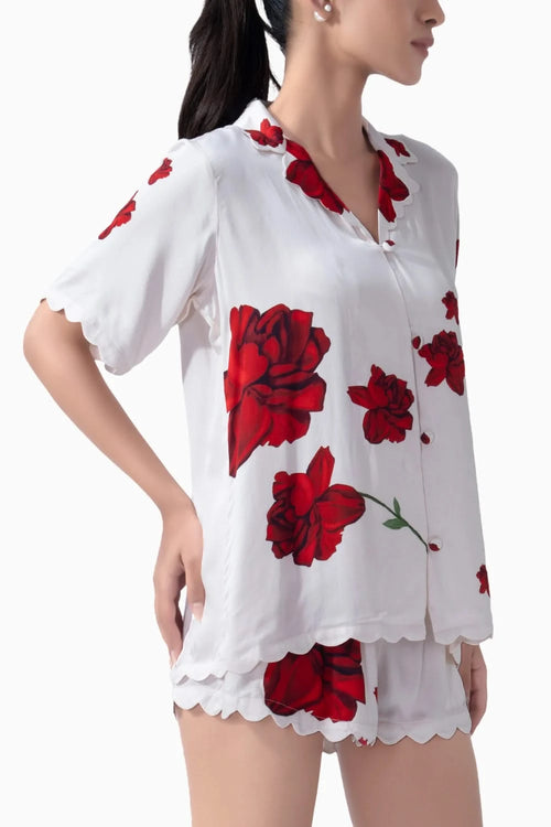Lovers and Roses Scallop PJ Short Set
