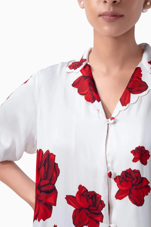 Lovers and Roses Scallop PJ Short Set