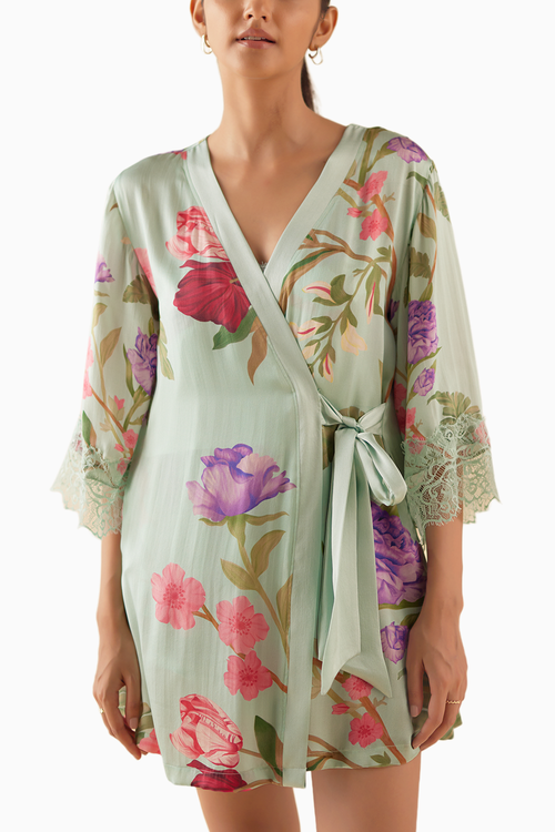 Celeste Blue Floral Dream Silk Robe