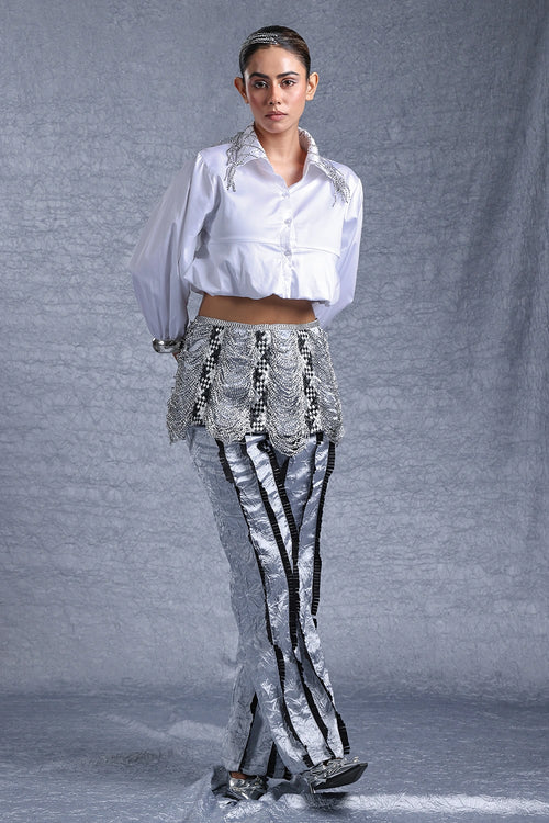 Soleil Crop Bracelet Shirt With Pant And Belt