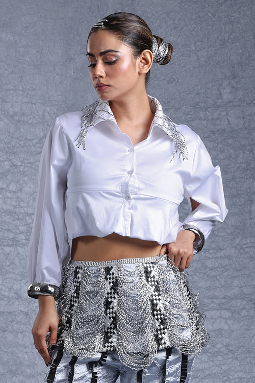 Soleil Crop Bracelet Shirt With Pant And Belt