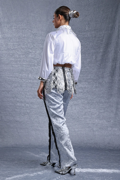 Soleil Crop Bracelet Shirt With Pant And Belt