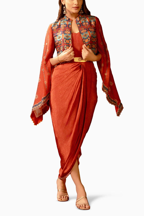 Orani Embroidered Drape Dress Set