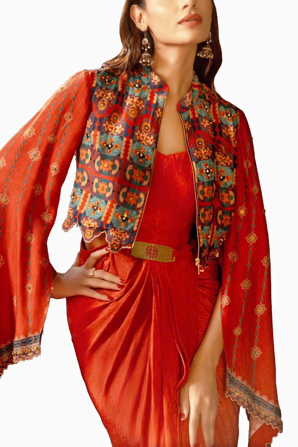 Orani Embroidered Drape Dress Set