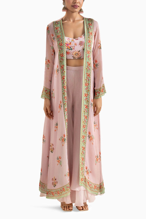 Pink Aarani Embroidered Co-ord Set With Jacket