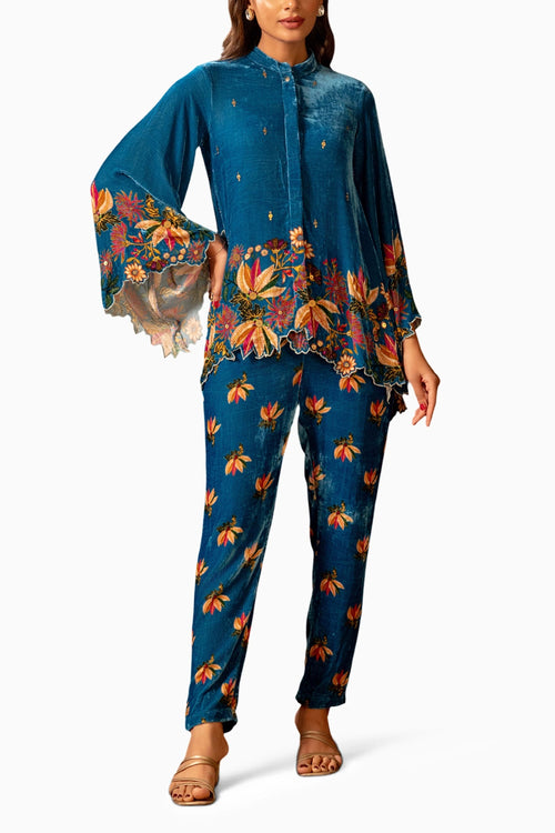 Blue Aarani Embroidered Co-ord Set