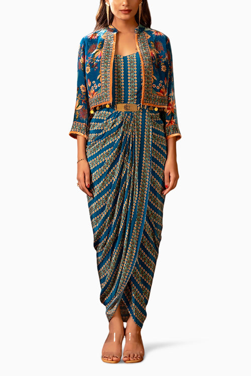 Aarani Embroidered Drape Dress Set