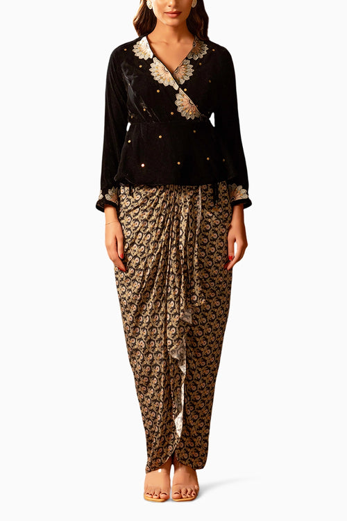 Eraya Embroidered Drape Skirt Set