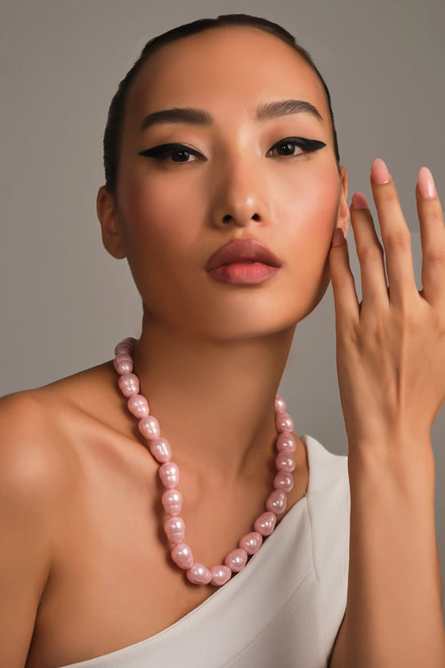 Statement Candy Pink Oval Pearl Necklace