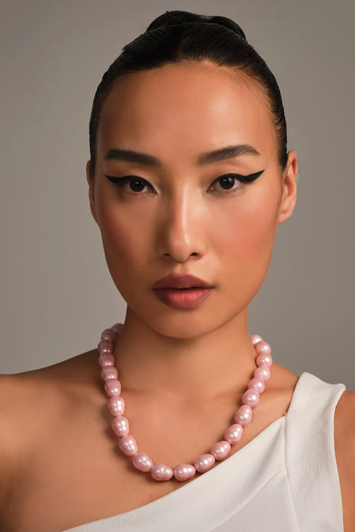 Statement Candy Pink Oval Pearl Necklace