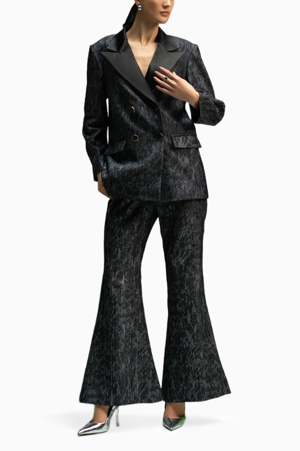 Black & Grey Steel Striper Pant Suit