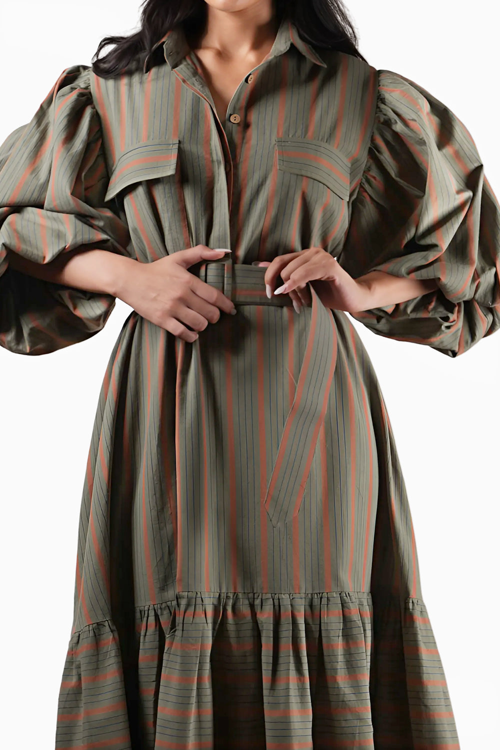 Striped Green Shirt Kaavya Dress