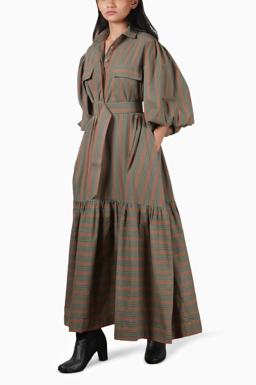 Striped Green Shirt Kaavya Dress