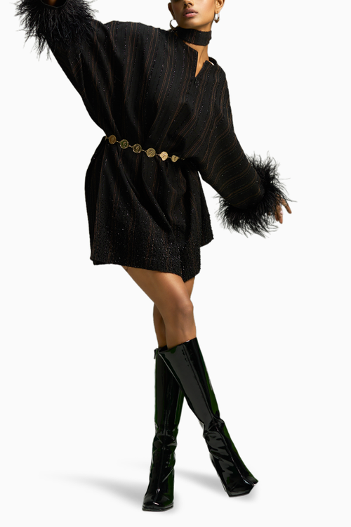Black Striper Linen Dress