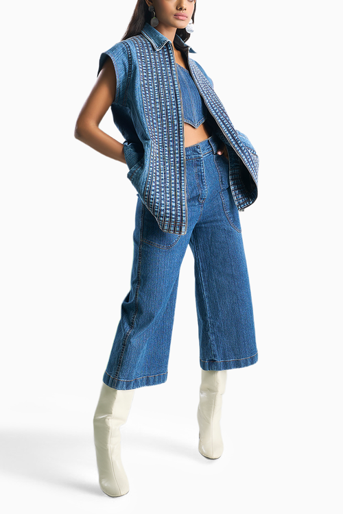 Blue Acid Wash Stripper Denim Oversized Jacket
